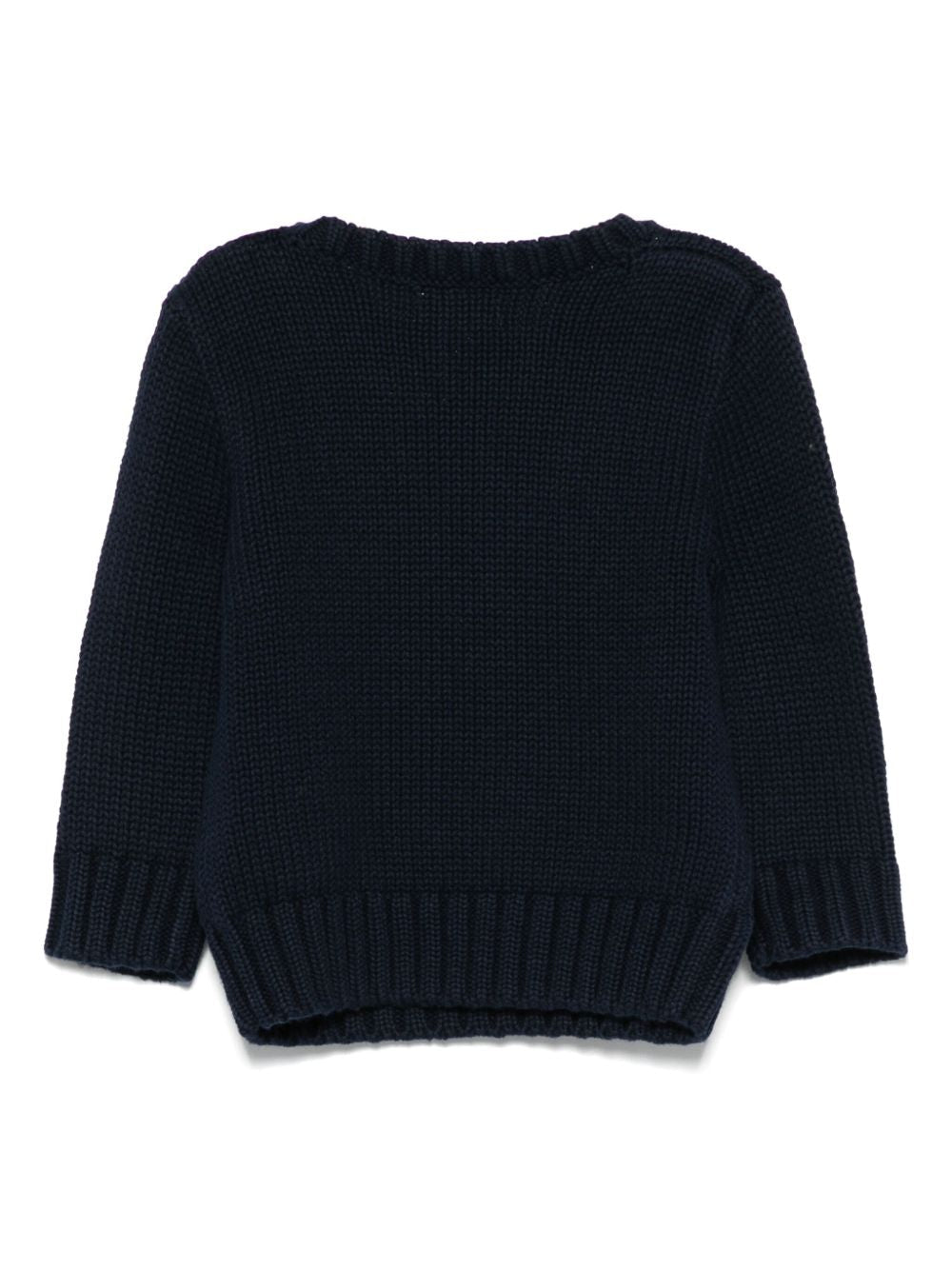 Maglione blu baby con logo Ralph Lauren e bandiera americana frontale