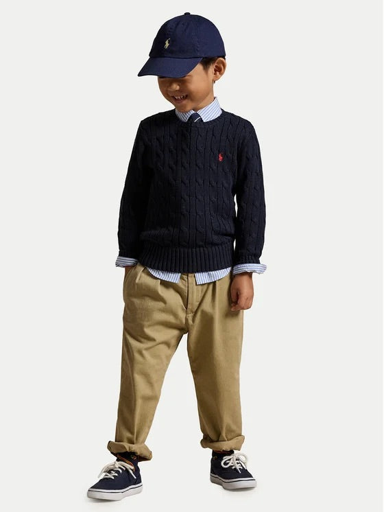 Maglione blu con logo Ralph Lauren cucito frontale