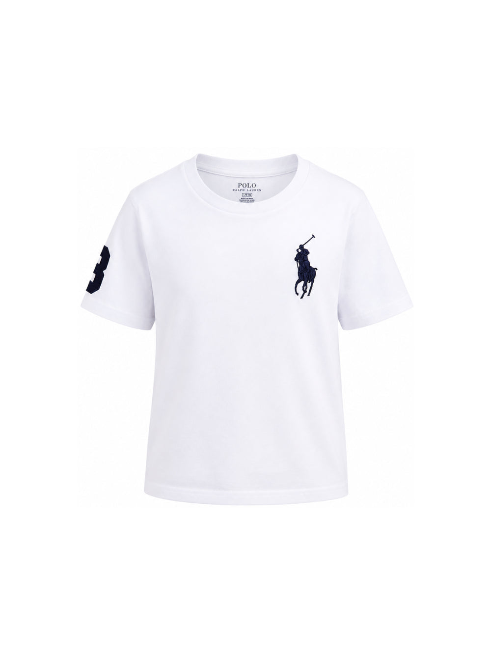 T-shirt bianca con logo Ralph Lauren cucito a contrasto blu