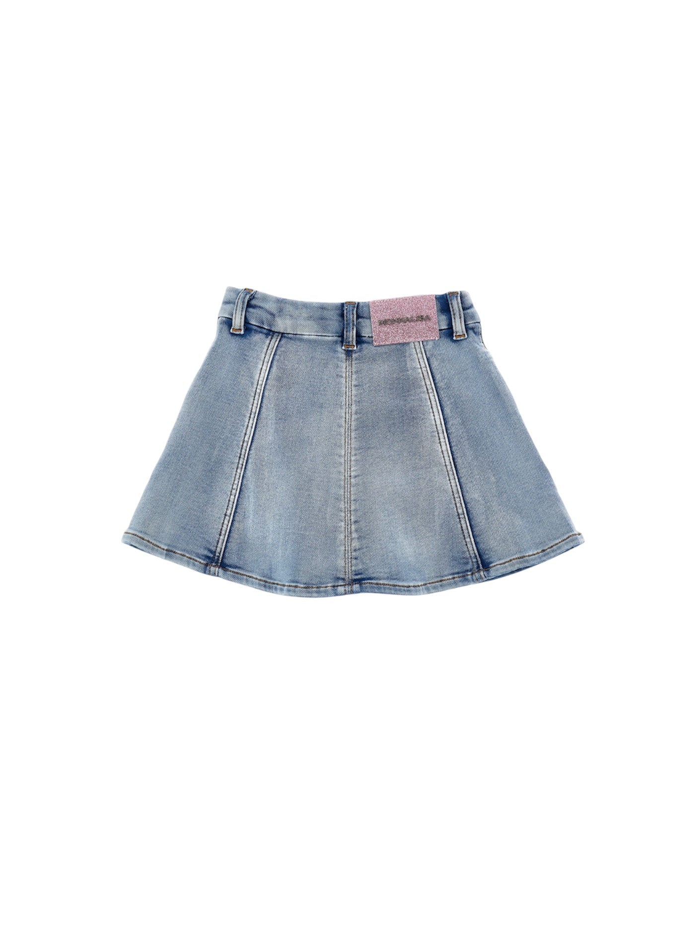 Gonna di jeans blu con dettagli fiori cuciti Monnalisa