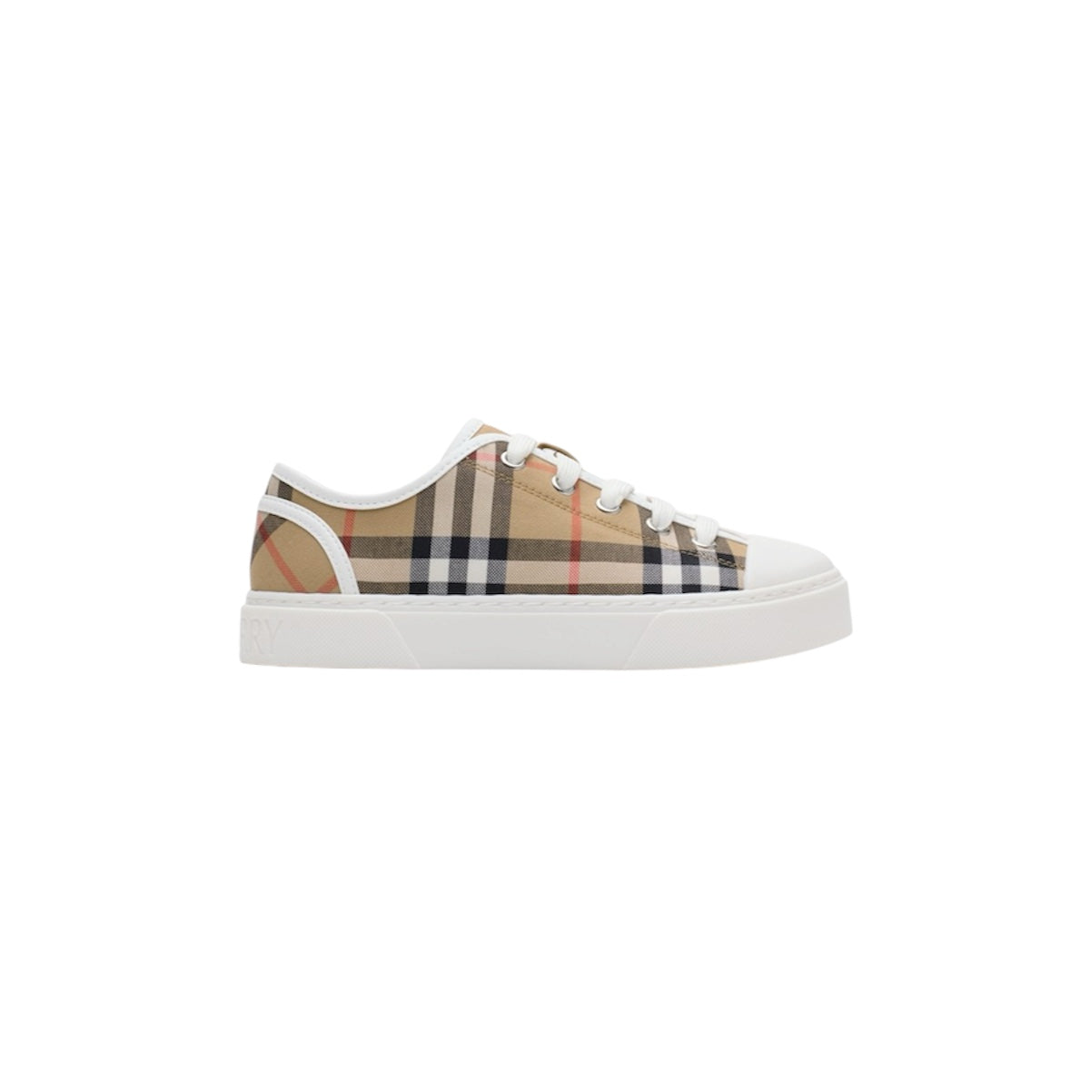 Scarpe con stampa check e logo Burberry sul retro