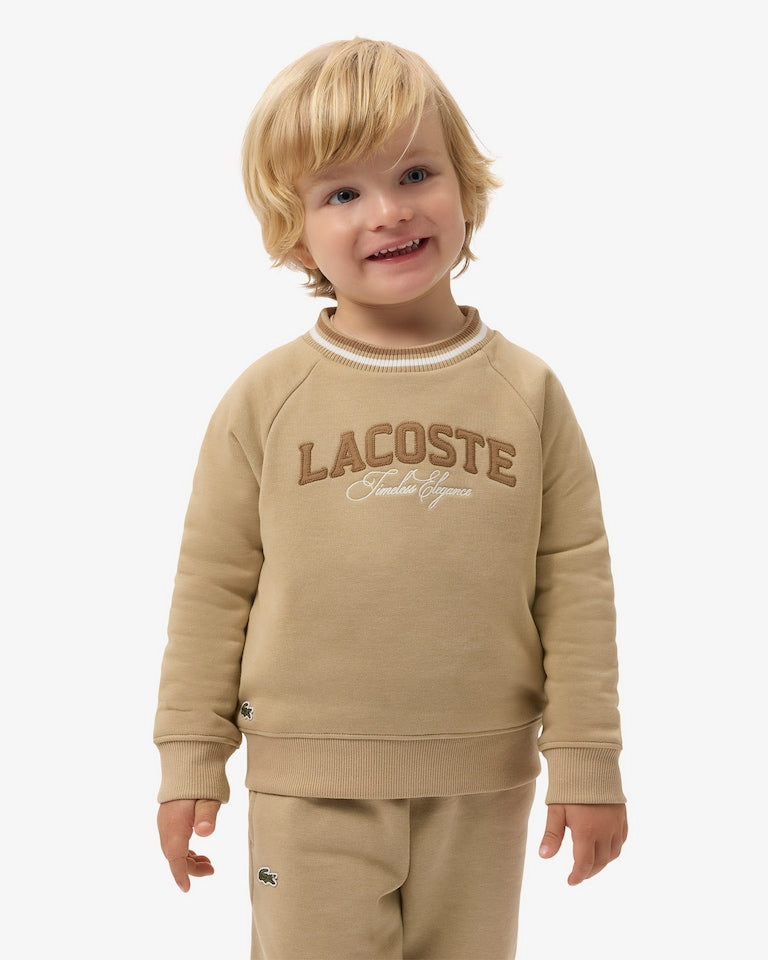 Felpa beige con logo Lacoste cucito frontale