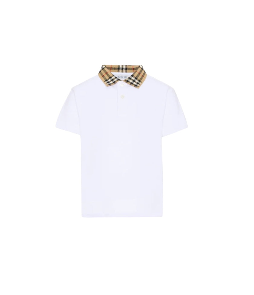 Polo bianca con dettagli check Burberry