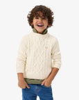 Maglione bianco ad intarsio con trecce e logo Lacoste
