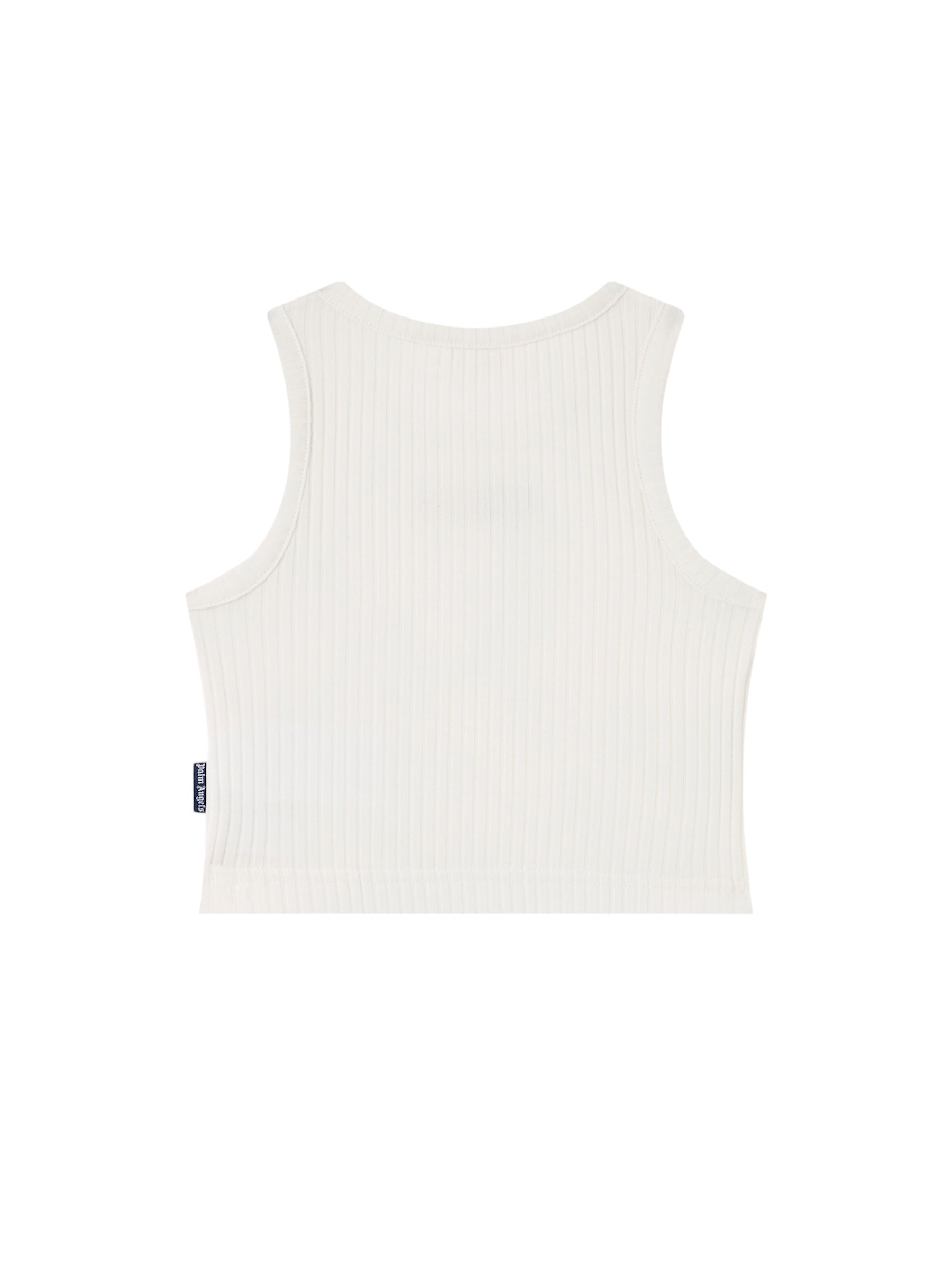 Top a costine bianco con patch logo Palm Angels