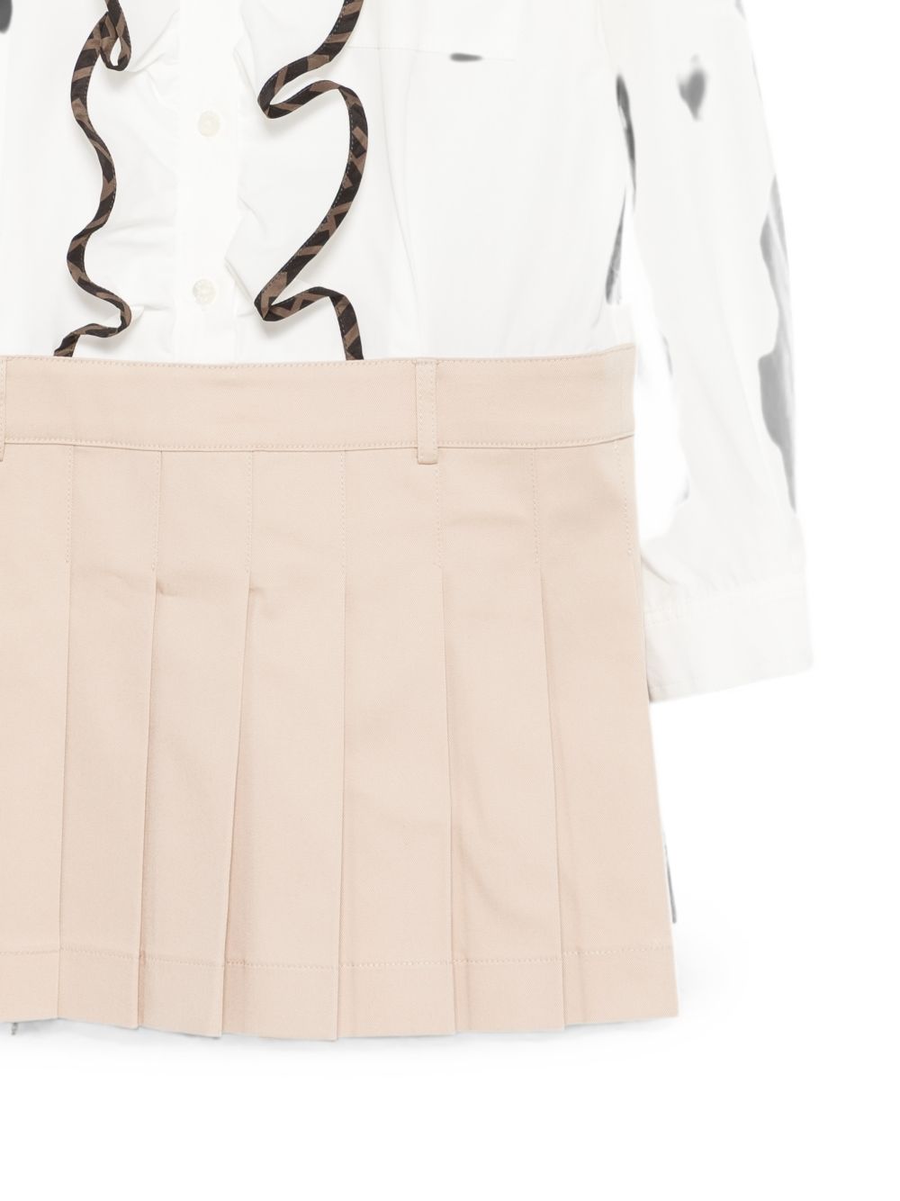 Abito in cotone bianco con ruches e dettaglio logo Fendi