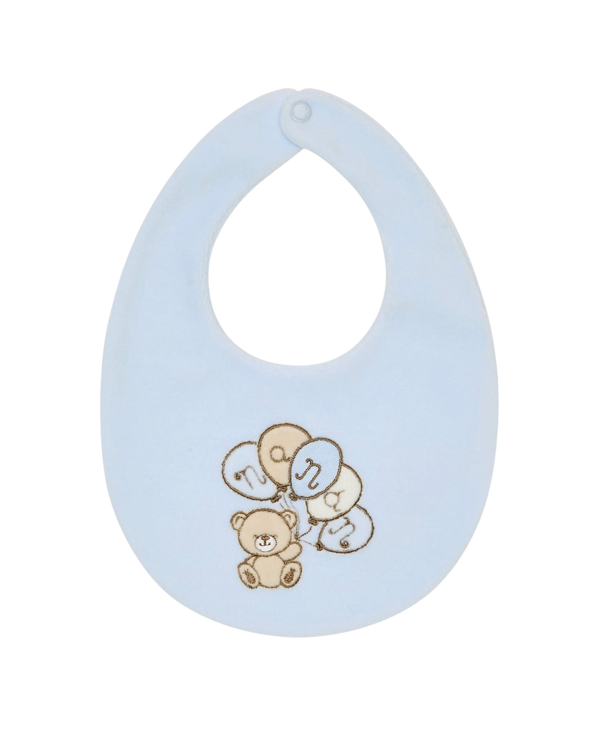 Bavaglino in ciniglia azzurro e logo Nanan con palloncini