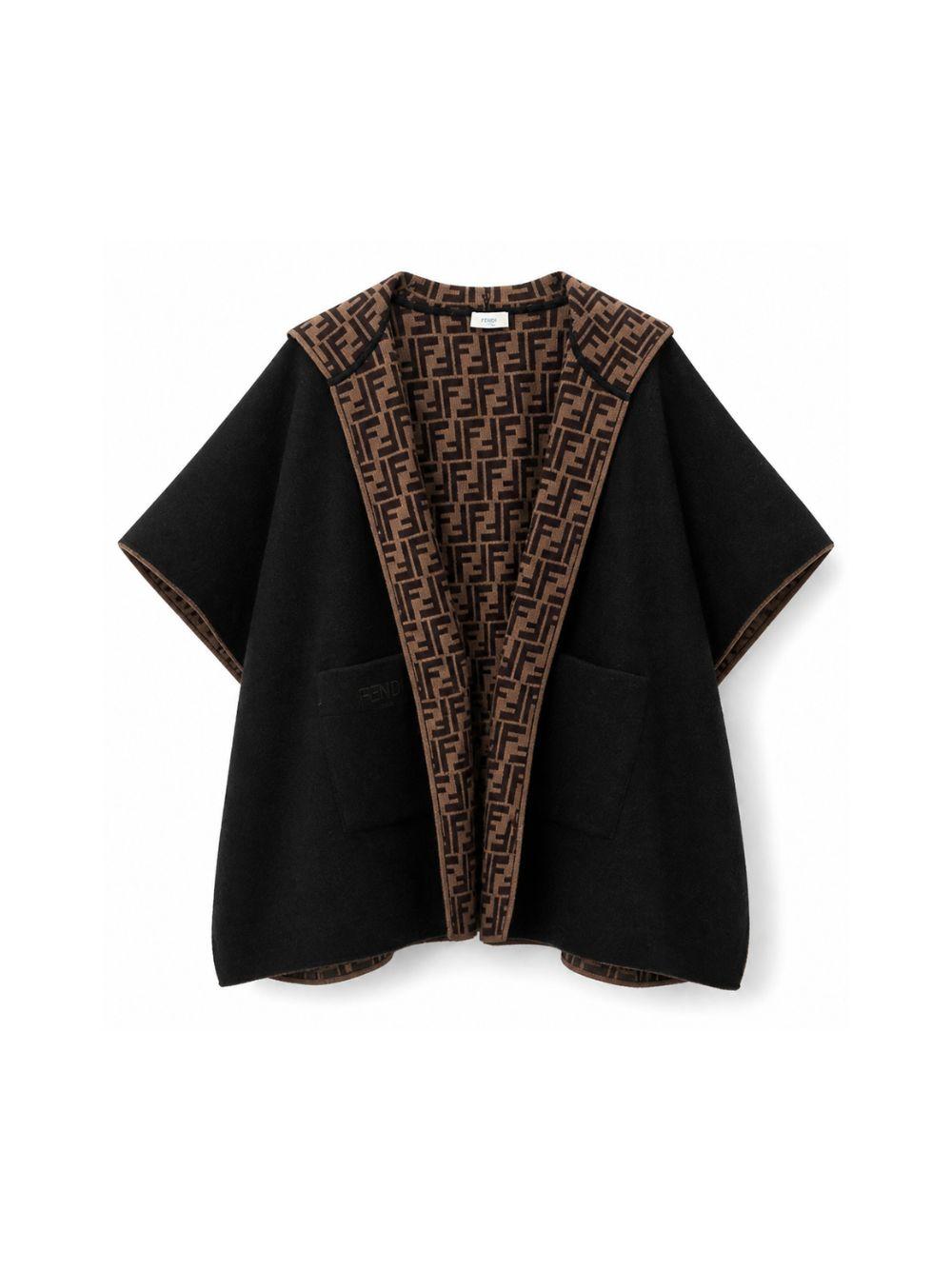 Mantella reversibile nera e marrone con logo a intarsio FF Fendi