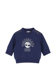 Smanicato, felpa e pantalone blu con stampa logo Timberland