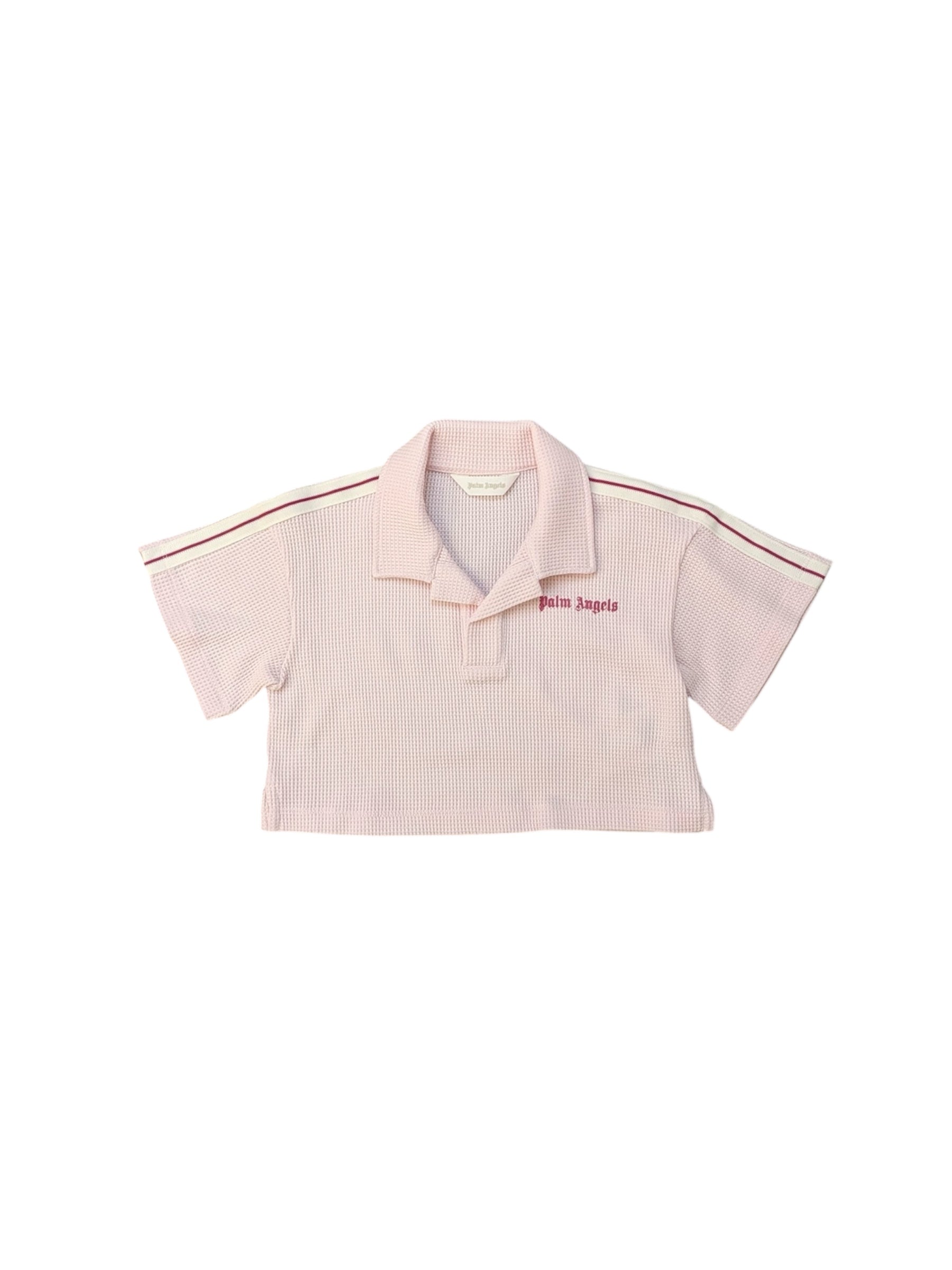 Polo cropped rosa con stampa logo Palm Angels