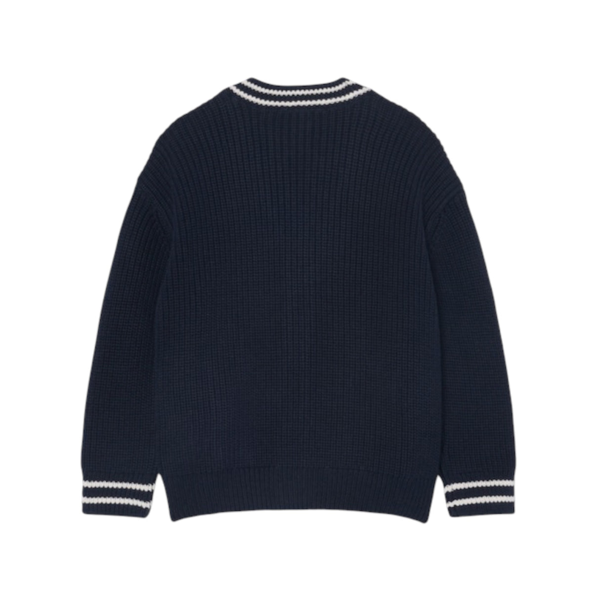 Cardigan blu ad intarsio con patch logo Lacoste