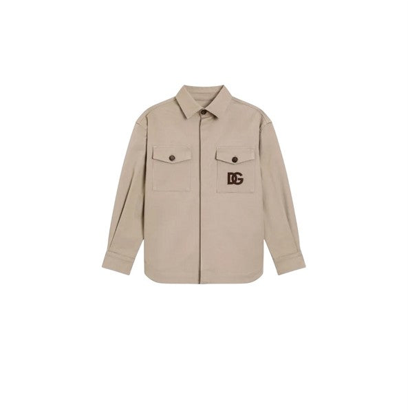 Giacca camicia beige con logo cucito Dolce &amp; Gabbana