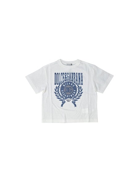 T-shirt bianca con stampa blu logo Dolce &amp; Gabbana