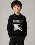 Polo in filo di cotone nero con logo Burberry frontale