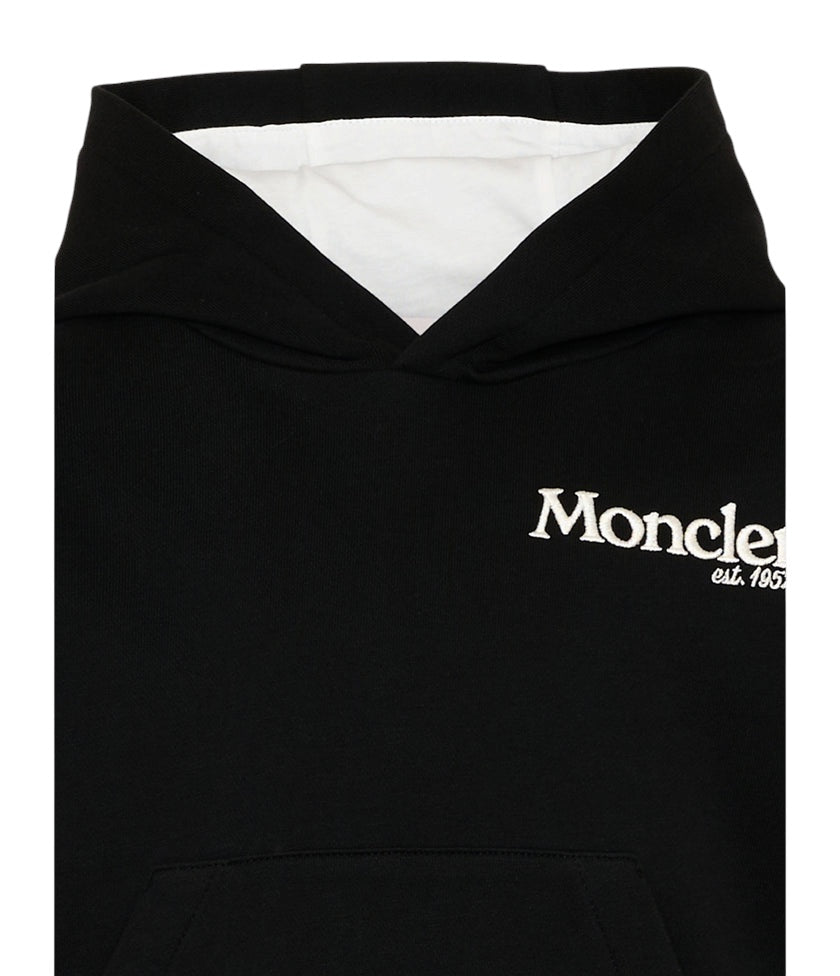 Felpa nera con logo Moncler cucito a contrasto frontale