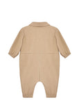 Tutina in velluto beige con dettaglio logo Moncler cucito frontale