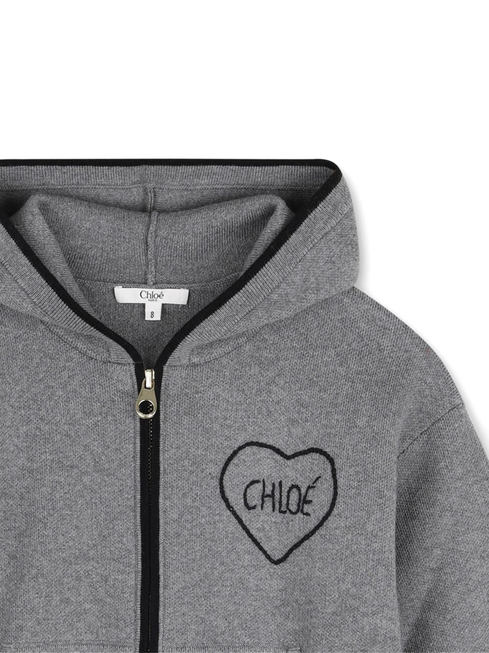 Maglione grigio con zip e cappuccio con logo Chloé cucito a contrasto