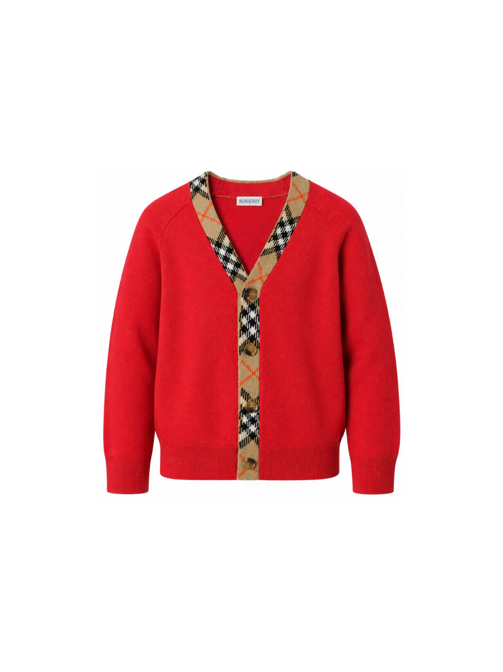 Cardigan baby rosso con dettagli check Burberry