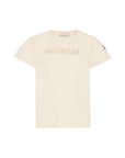 T-shirt panna con logo cucito Moncler