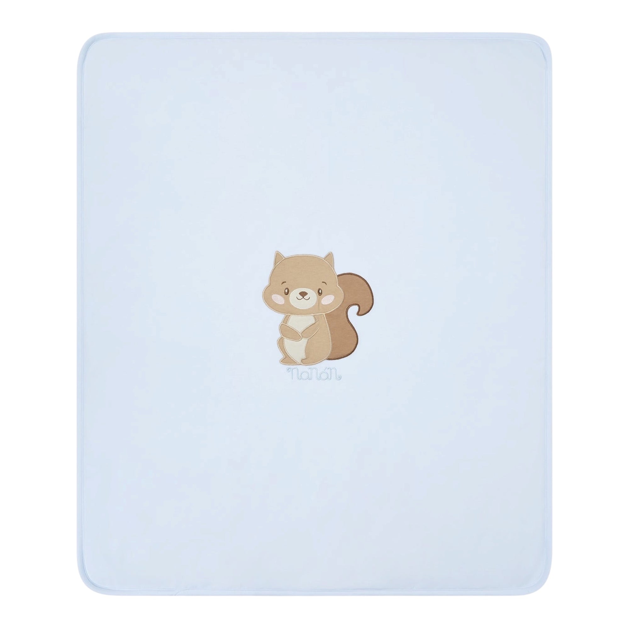 Coperta reversibile azzurra e a fantasia con logo cucito Nanan