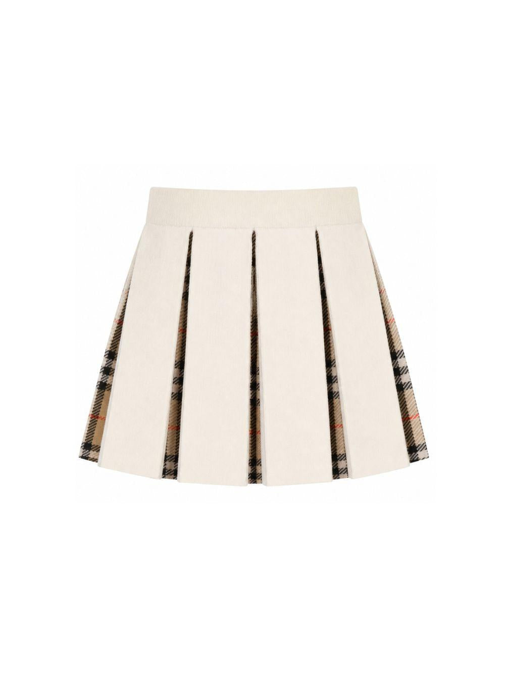 Gonna in lana bianca a pieghe con dettagli Burberry