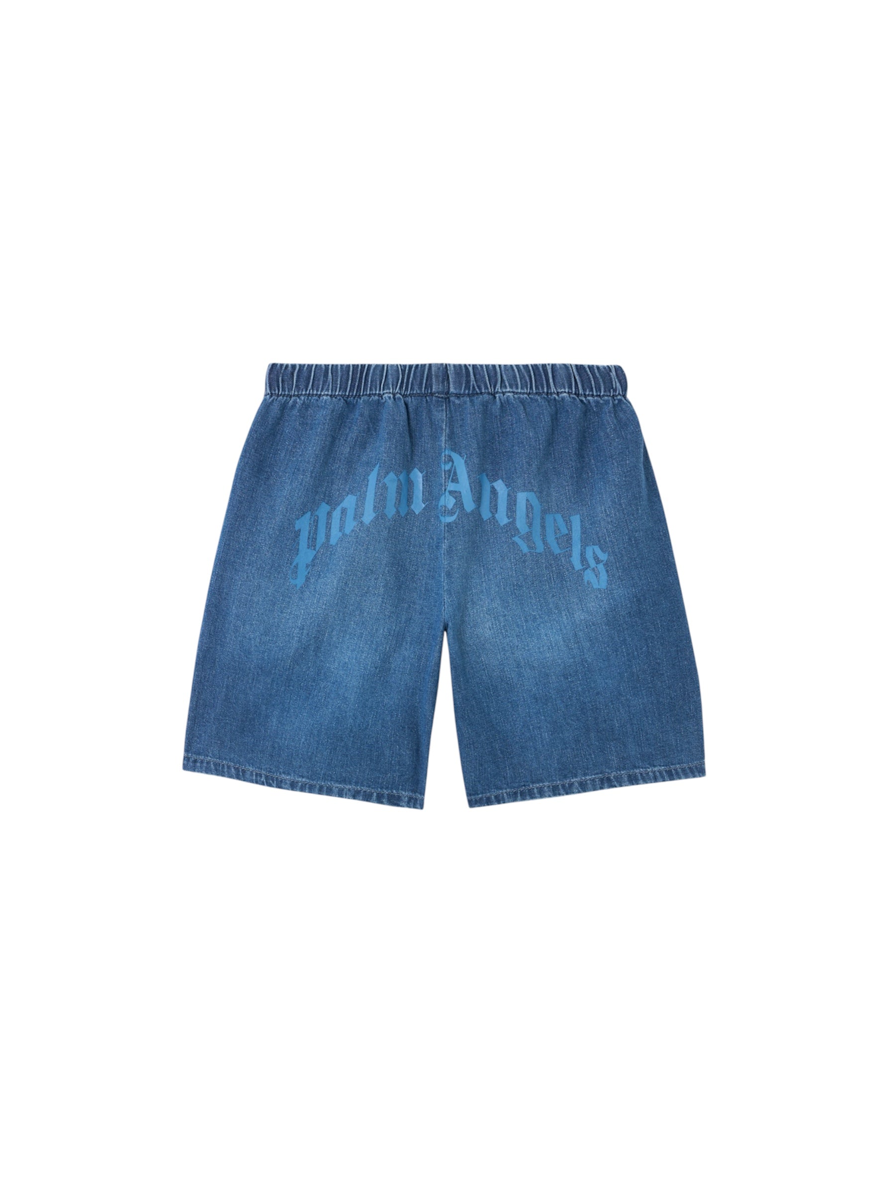 Bermuda blu di jeans con stampa logo Palm Angels
