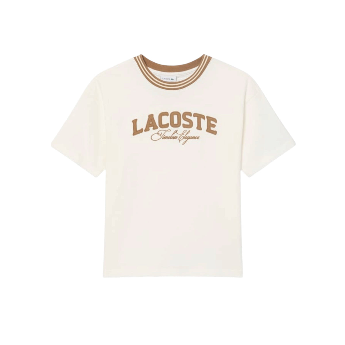 T-shirt bianca con patch logo Lacoste scritto frontale