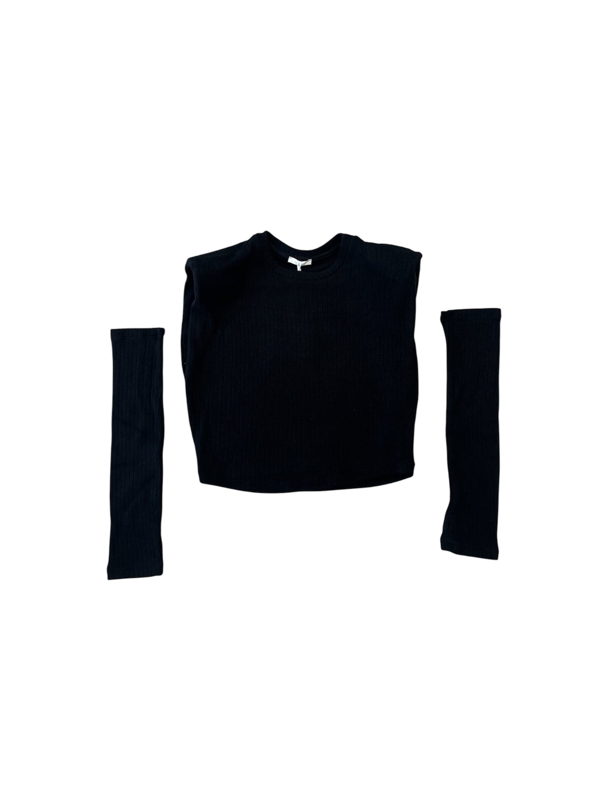 T-shirt a costine nera con manicotti e dettagli logo Lulu