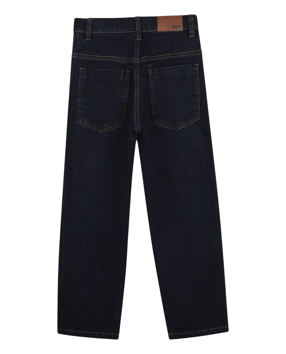 Jeans blu cinque tasche con patch logo Timberland cucito sul retro