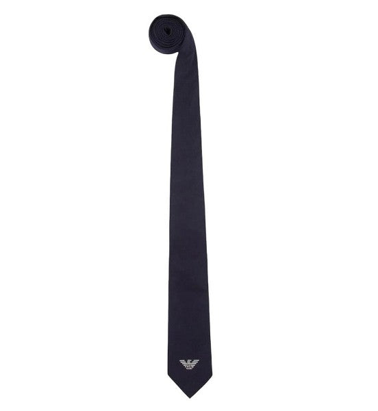 Cravatta in seta blu con dettaglio logo Emporio Armani