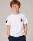 T-shirt bianca con logo Ralph Lauren cucito a contrasto blu
