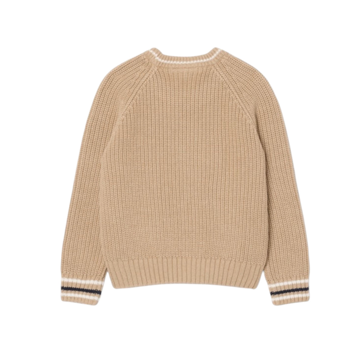 Maglione beige ad intarsio con patch logo Lacoste