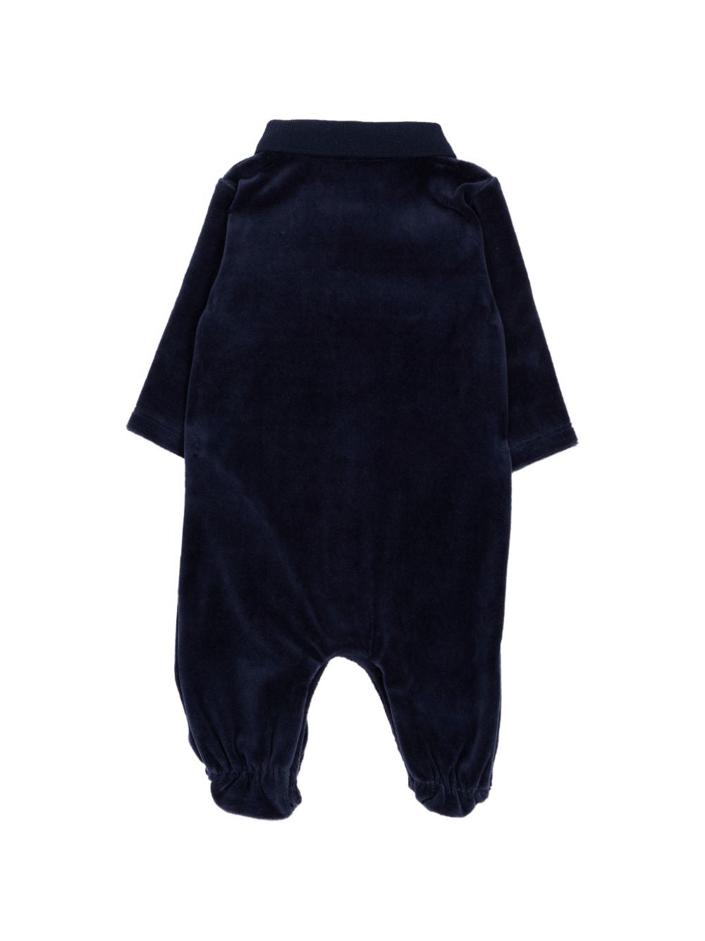Tutina in ciniglia blu con logo Boss stampato frontale