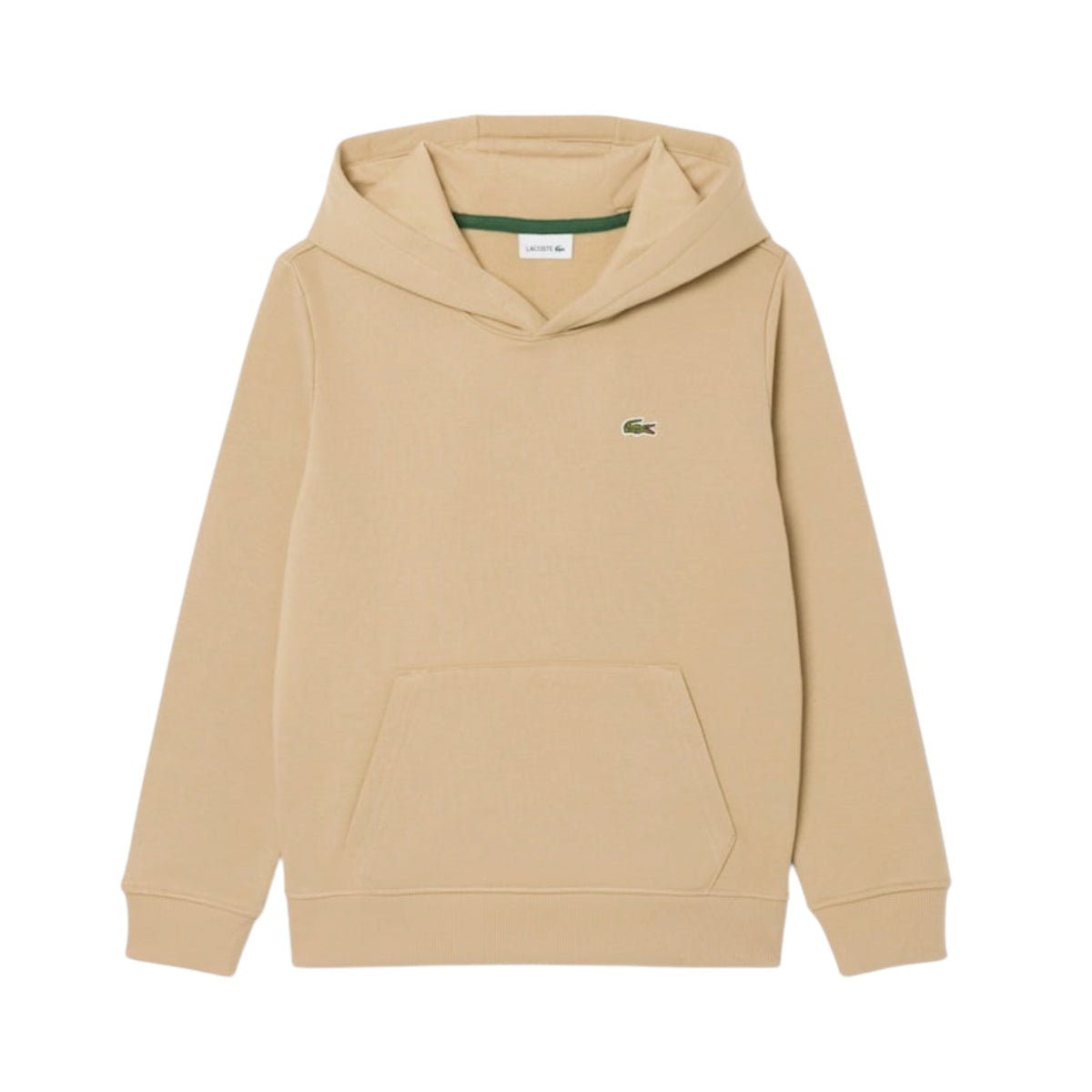 Felpa con il cappuccio beige e patch logo Lacoste