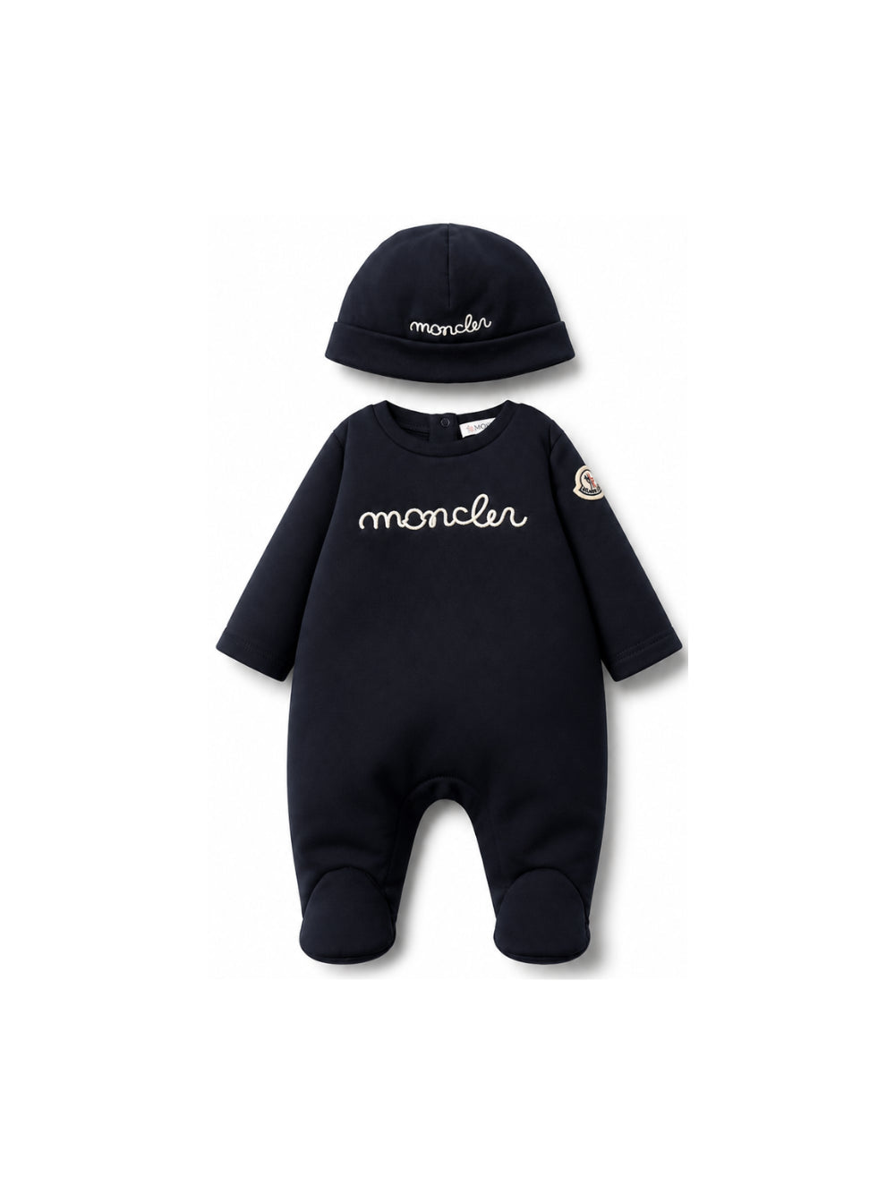 Set tutina e cappellino blu con logo Moncler