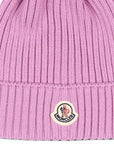 Cappello lilla con pompom e patch logo Moncler