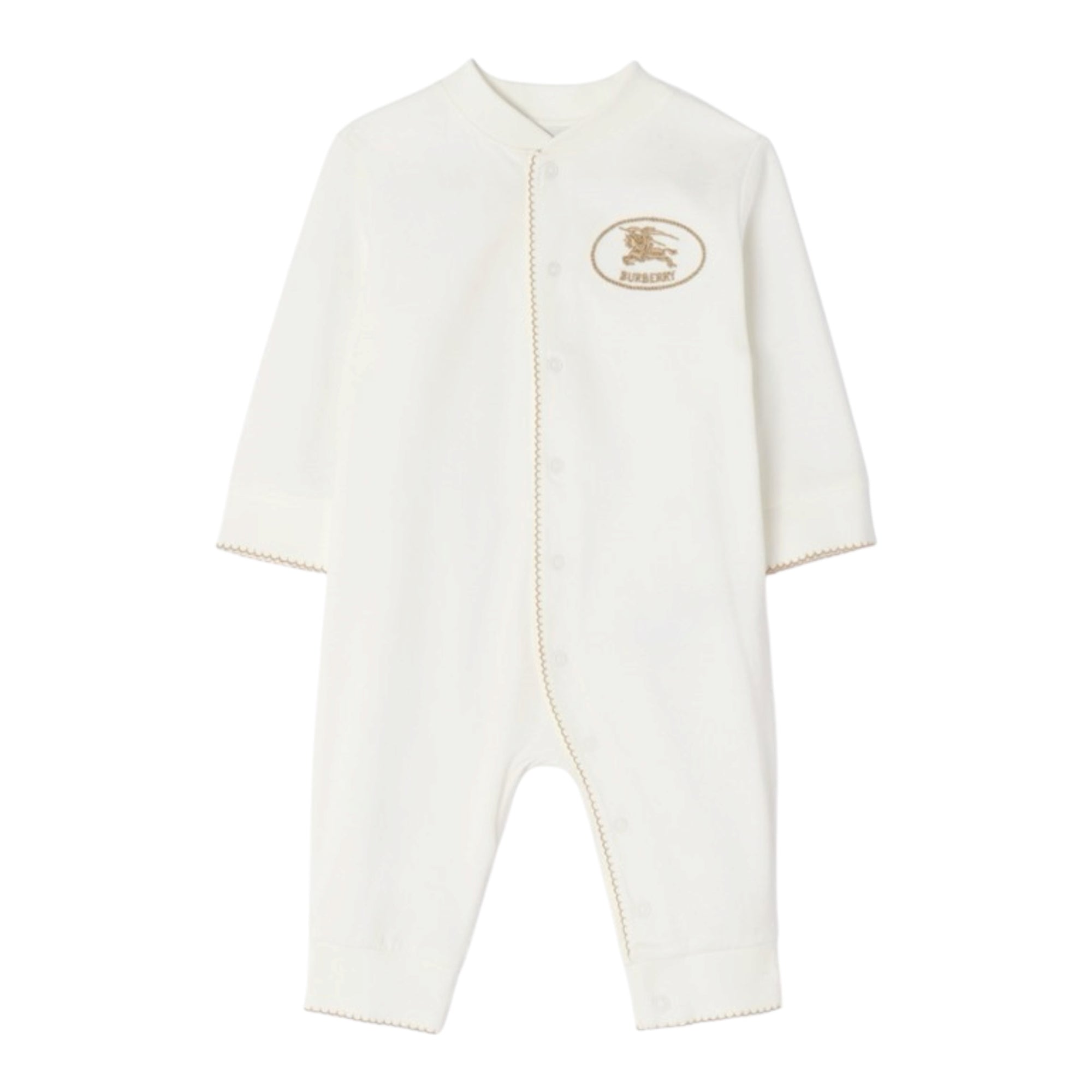 Tutina bianca con logo cucito Burberry a contrasto beige