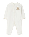Tutina bianca con logo cucito Burberry a contrasto beige