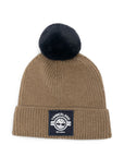 Cappello marrone con pompon blu e patch logo Timberland