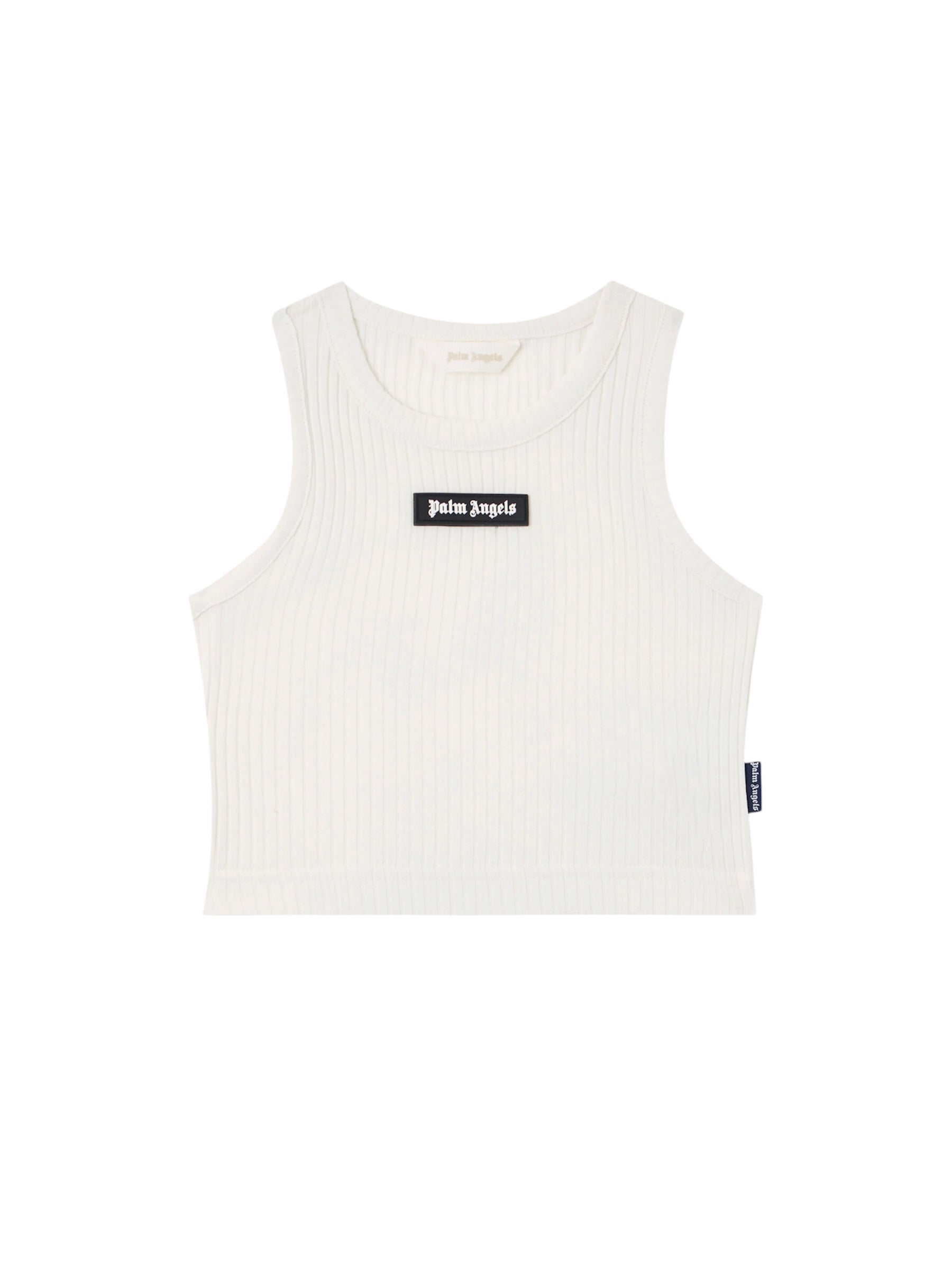 Top a costine bianco con patch logo Palm Angels