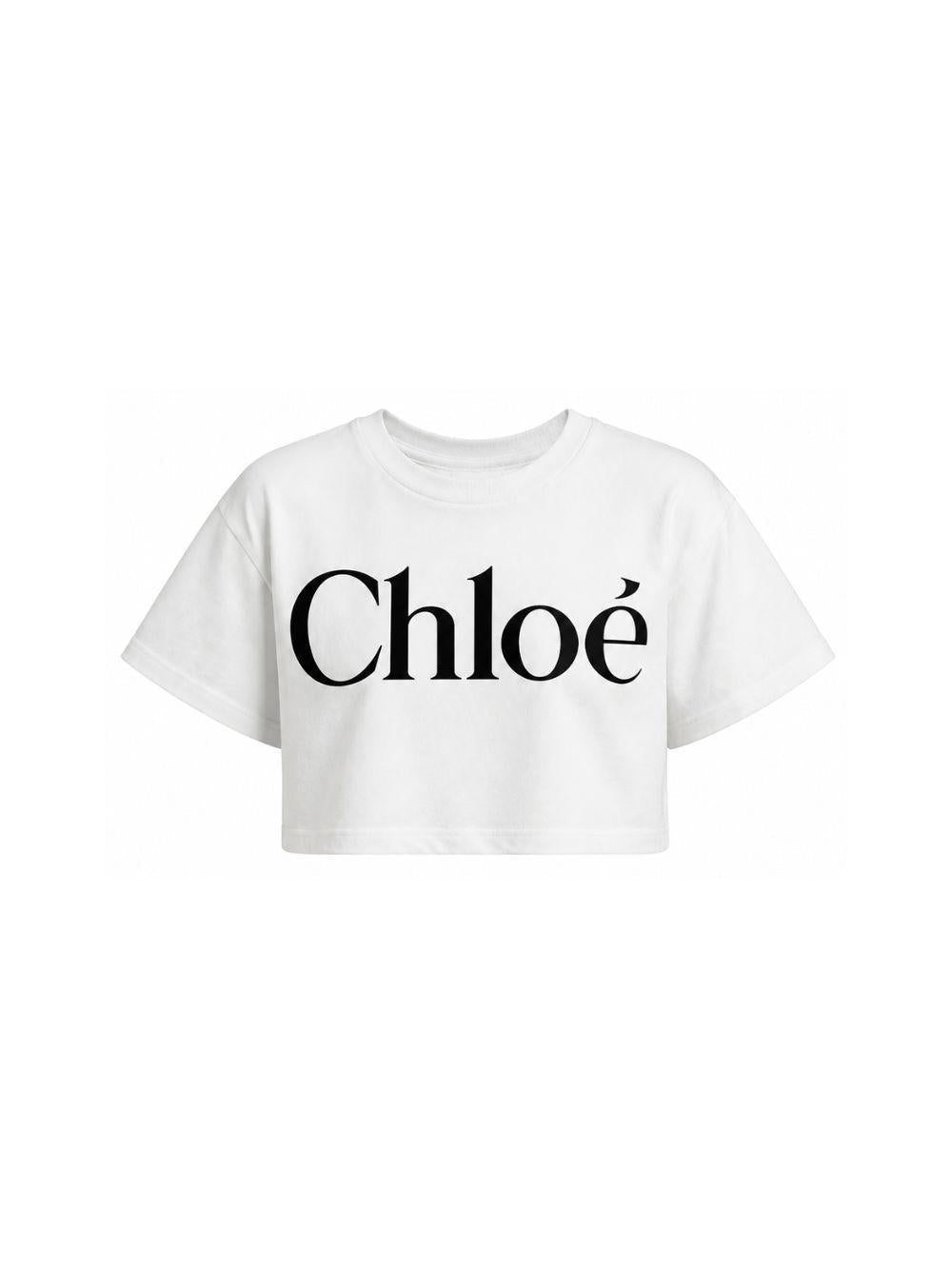 T-shirt bianca cropped con stampa logo Chloé a contrasto