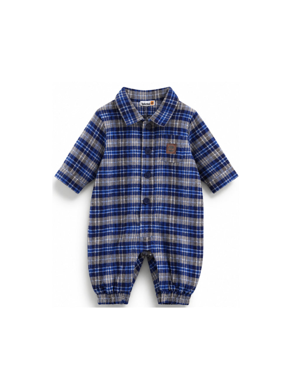 Tutina in flanella a quadri blu con dettagli logo Timberland