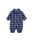 Tutina in flanella a quadri blu con dettagli logo Timberland