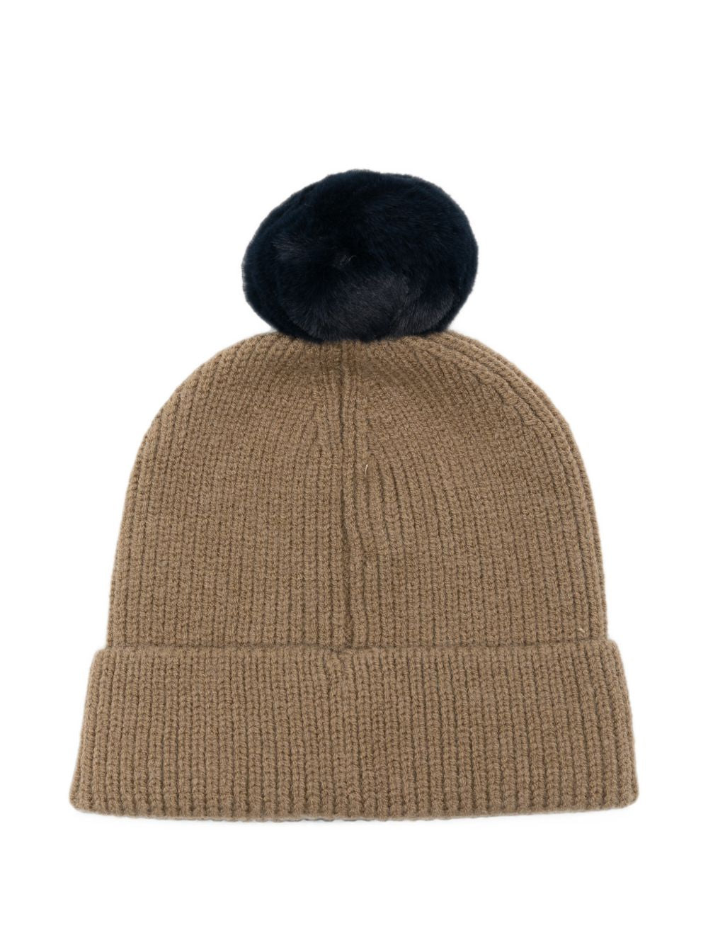 Cappello marrone con pompon blu e patch logo Timberland