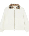 Felpa in cotone bianca con collo logato Burberry