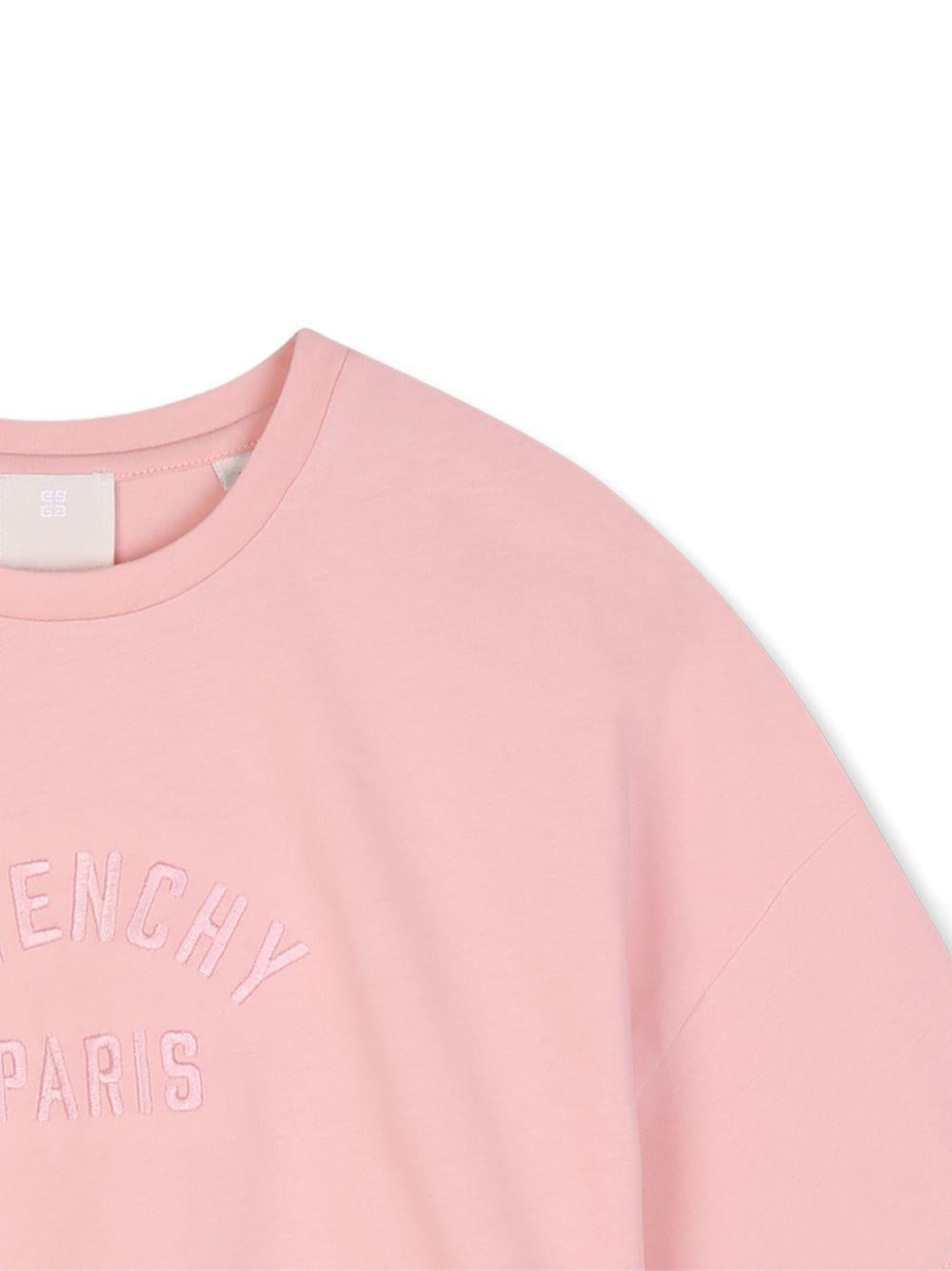 T-shirt rosa cropped con logo cucito Givenchy frontale