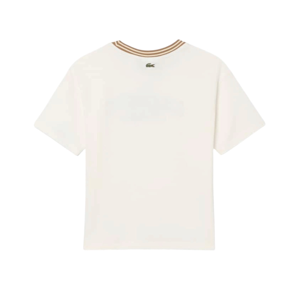 T-shirt bianca con patch logo Lacoste scritto frontale