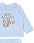 Completo 2 pezzi in ciniglia azzurro con patch orso e palloncini Nanan