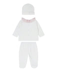 Tutina 2 pezzi e cappello bianco in jersey e tessuto Liberty rosa Nanan
