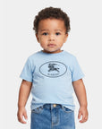 T-shirt baby azzurra con stampa logo Burberry frontale